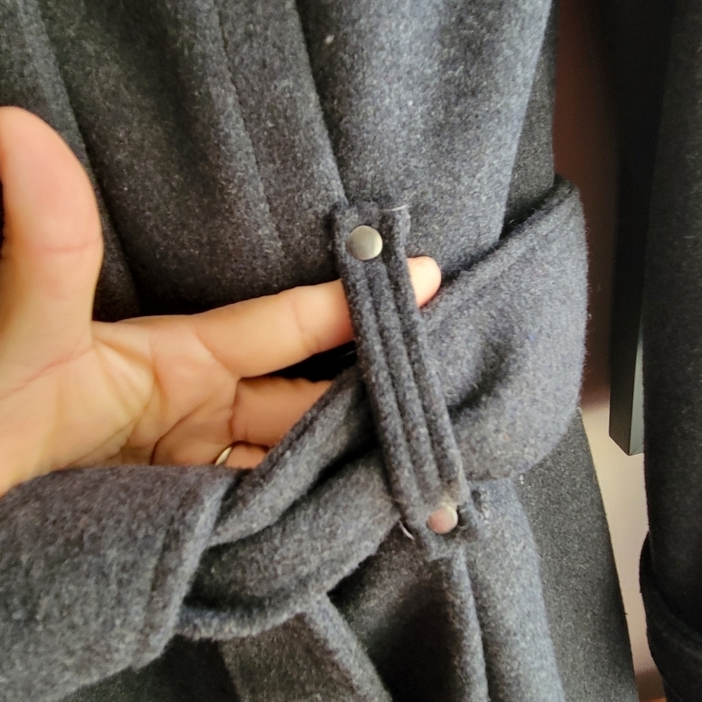 YOKI Outwear Winter Trench Coat Dark Charcoal Size Small Buttons /Belt New - Picture 5 of 15